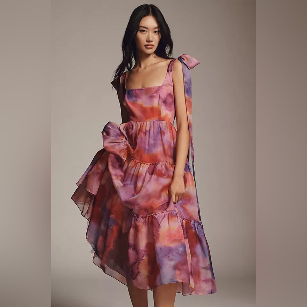BHLDN Isabella Tiered Square-Neck A-Line Dress
